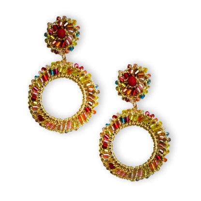 Orecchini pendenti a cerchio in tessuto con microcristall multicolore - Mya Accessories