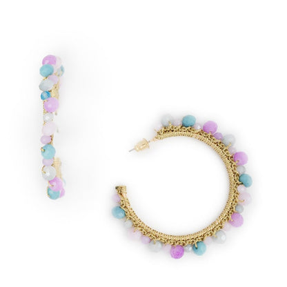 Orecchini in ottone a semicerchio in tessuto con microcristalli multi lilla - Mya Accessories