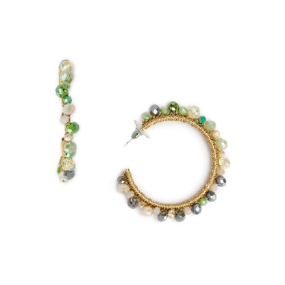 Orecchini in ottone a semicerchio in tessuto con microcristalli multi verde - Mya Accessories