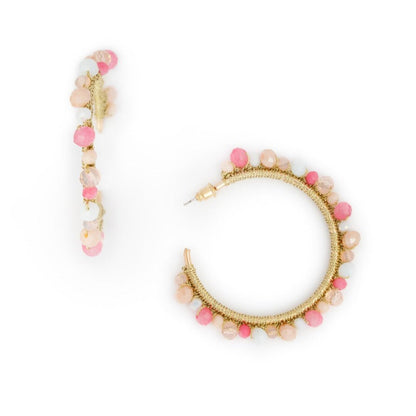 Orecchini in ottone a semicerchio in tessuto con microcristalli multi rosa - Mya Accessories