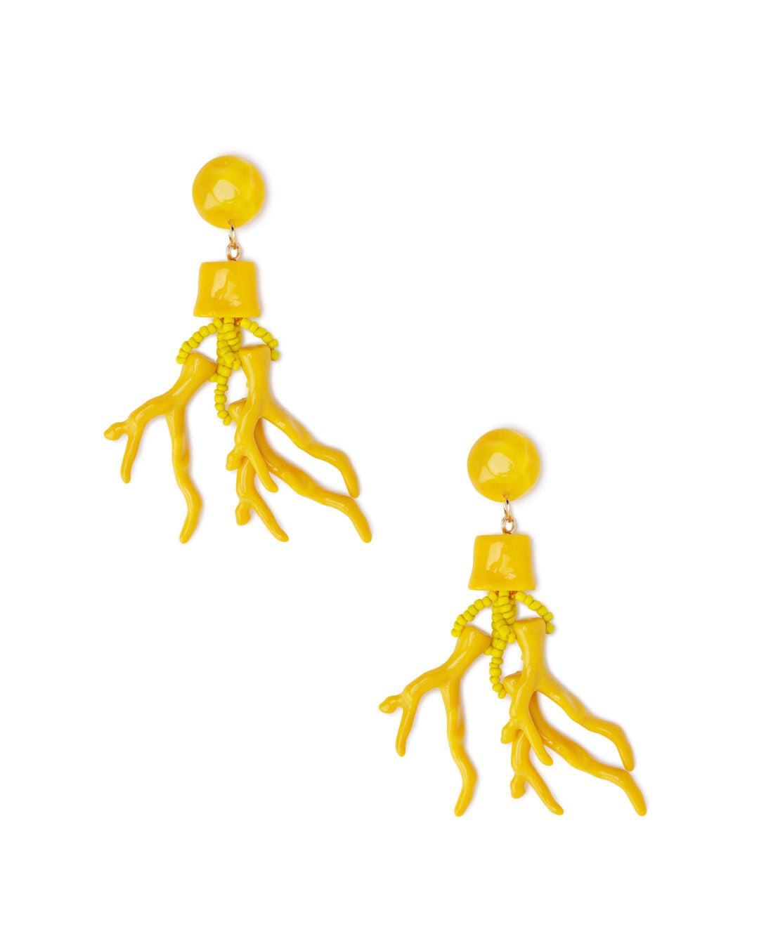 Orecchini in resina pendenti con rami in corallo senape - Mya Accessories