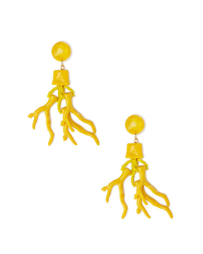 Orecchini in resina pendenti con rami in corallo senape - Mya Accessories
