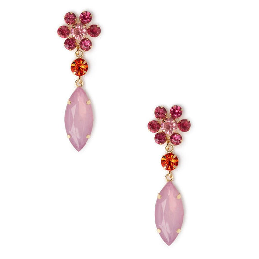 Orecchini pendenti metallo con margherite in vetro multi rosa - Mya Accessories