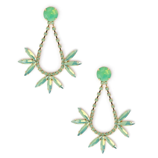 Orecchini chic pendenti in metallo, con pietre in vetro verde salvia - Mya Accessories