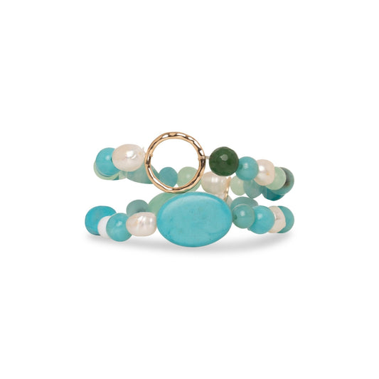 Bracciale elastico doppio filo pietre dure tono turchese - Mya Accessories