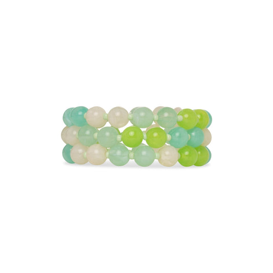 Bracciale elastico a tre fili con sfere in acrilico tono verde - Mya Accessories