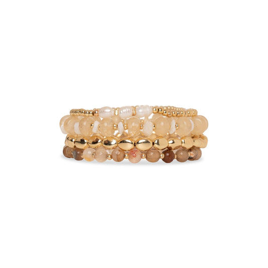 Bracciale elastico multilinee con pietre in vetro tono beige - Mya Accessories