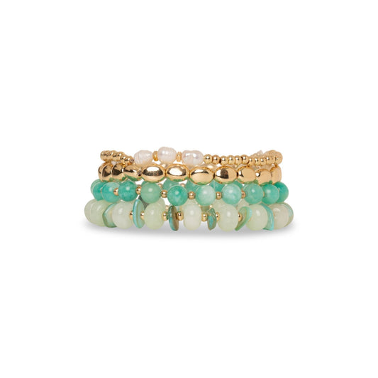 Bracciale elastico multilinee con pietre in vetro verde acqua - Mya Accessories