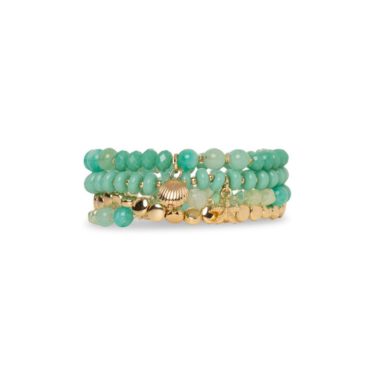 Bracciale elastico multilinee con pietre in vetro verde acqua - Mya Accessories