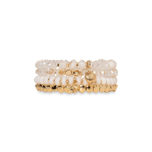 Bracciale elastico multilinee con pietre in vetro bianche - Mya Accessories