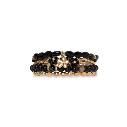 Bracciale elastico multilinee con pietre in vetro nere - Mya Accessories