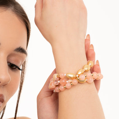 Bracciale elastico tre linee con pepite acrilico rosa - Mya Accessories