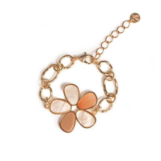 Bracciale a catena con fiore in acrilico bianco e beige - Mya Accessories