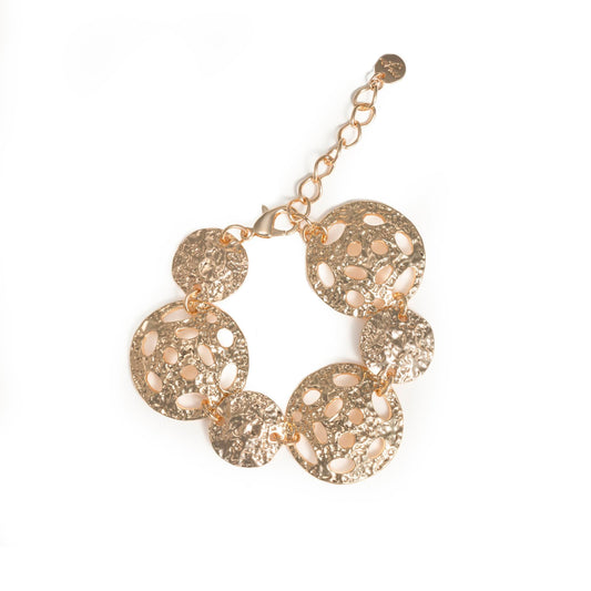 Bracciale con inserti circolari traforati in metallo graffiato - Mya Accessories