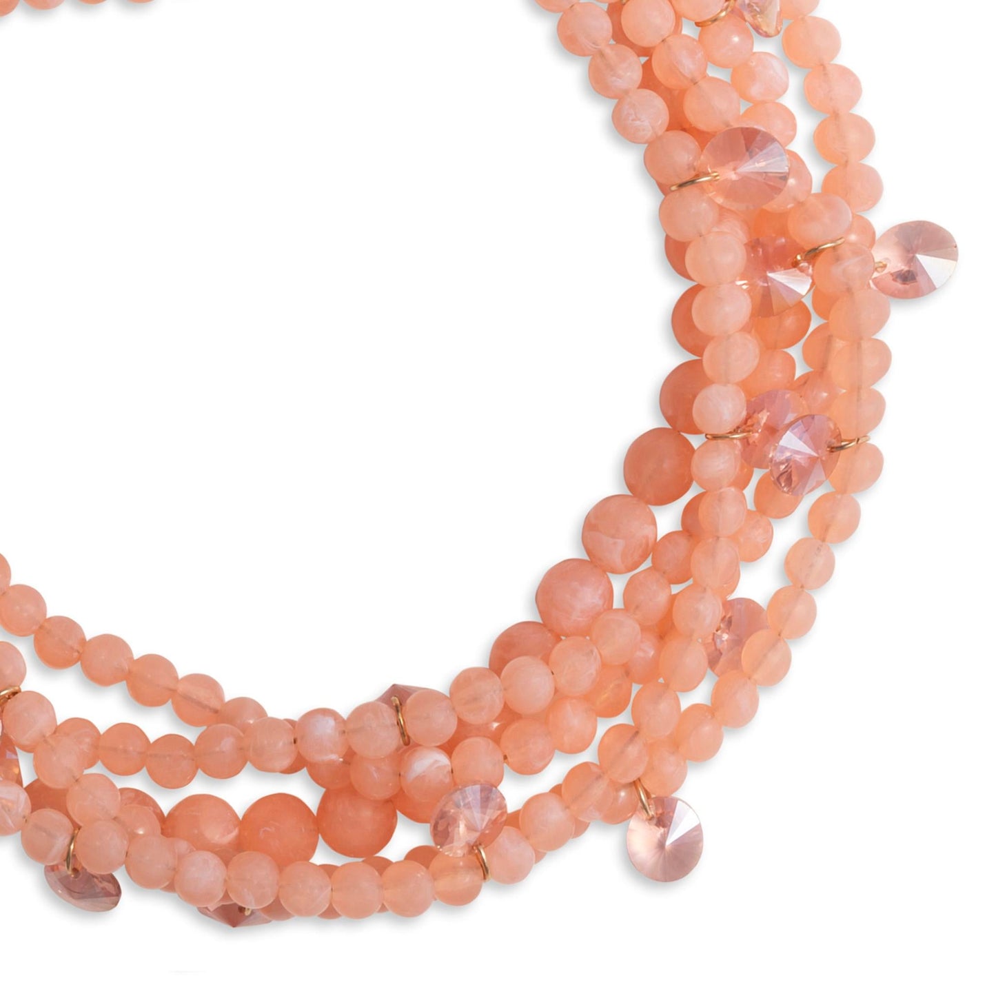 Collana multi filo con sfere in acrilico e vetro tono pesca - Mya Accessories