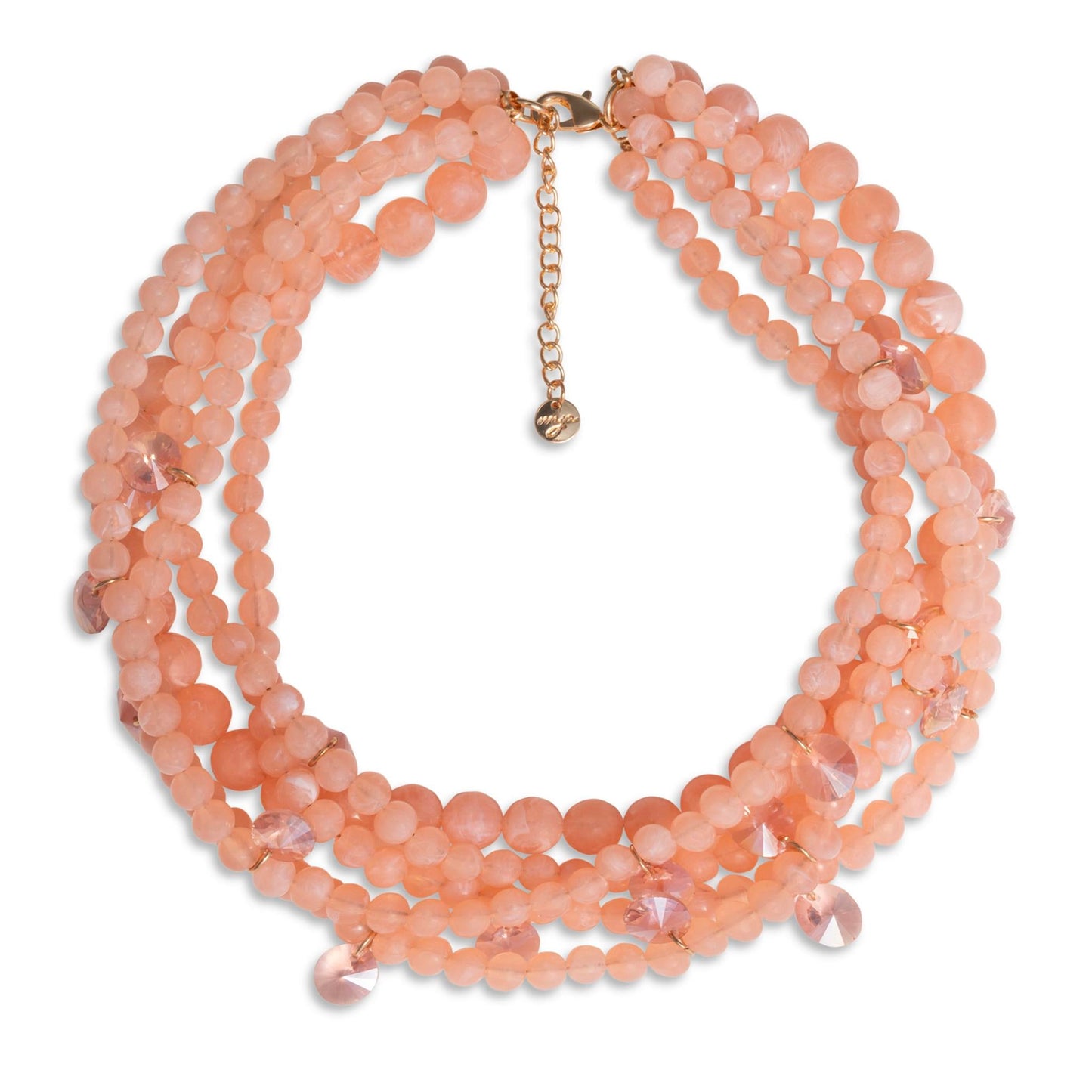 Collana multi filo con sfere in acrilico e vetro tono pesca - Mya Accessories