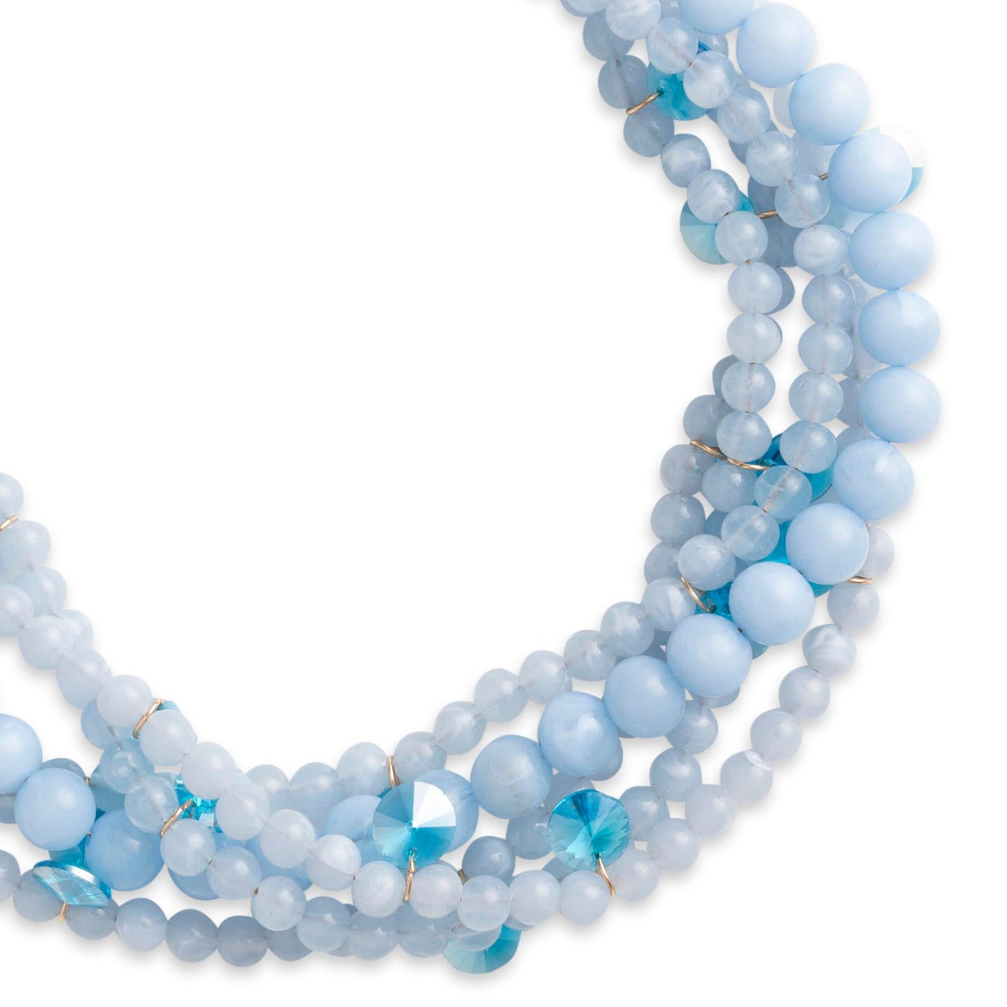 Collana multi filo con sfere in acrilico e vetro tono azzurro - Mya Accessories