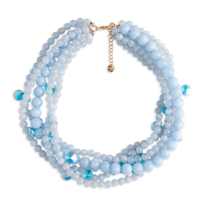 Collana multi filo con sfere in acrilico e vetro tono azzurro - Mya Accessories