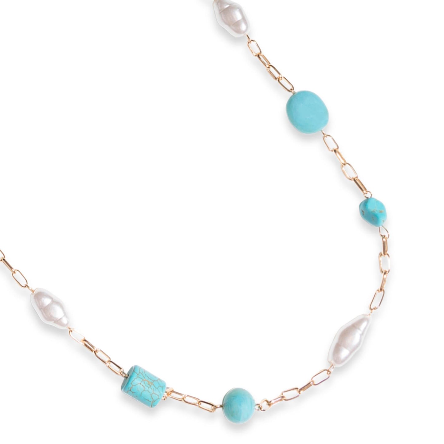 Collana lunga a catena con pietre dure ed acrilico tono turchese - Mya Accessories
