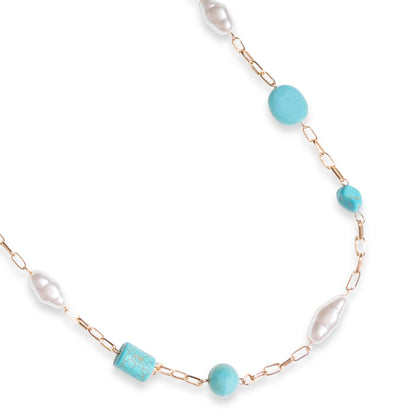 Collana lunga a catena con pietre dure ed acrilico tono turchese - Mya Accessories