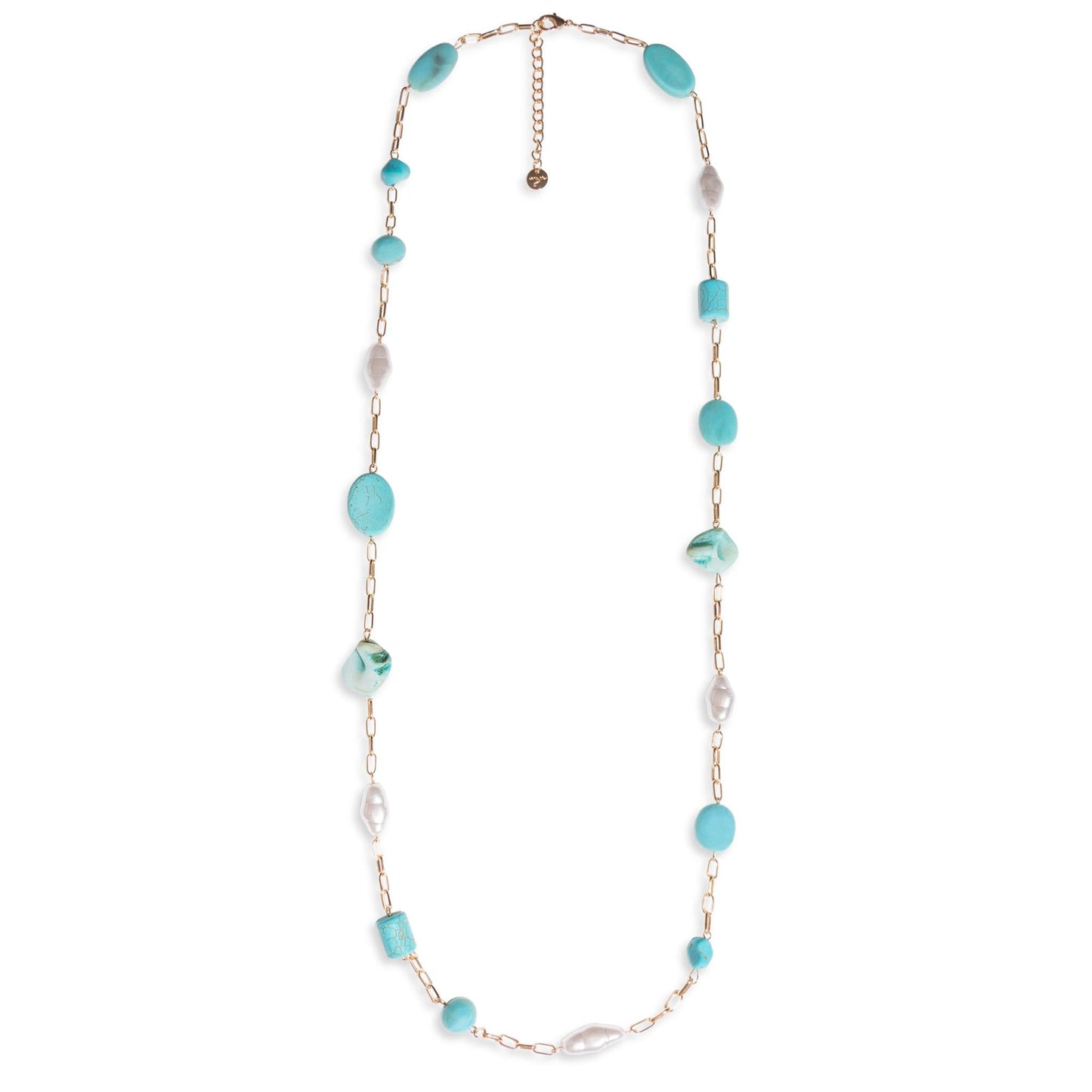 Collana lunga a catena con pietre dure ed acrilico tono turchese - Mya Accessories