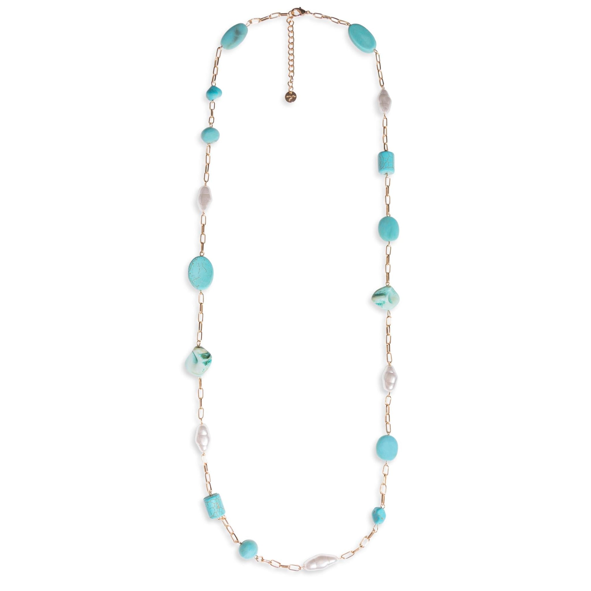 Collana lunga a catena con pietre dure ed acrilico tono turchese - Mya Accessories