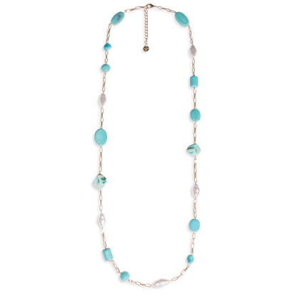 Collana lunga a catena con pietre dure ed acrilico tono turchese - Mya Accessories
