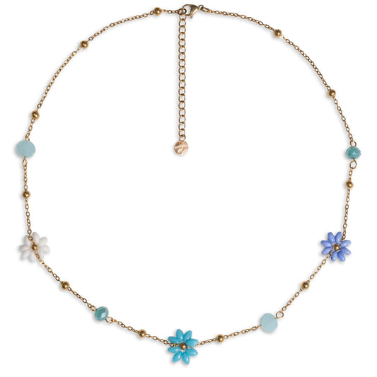 Collana girocollo in acciaio con fiorellini in vetro tono azzurro - Mya Accessories
