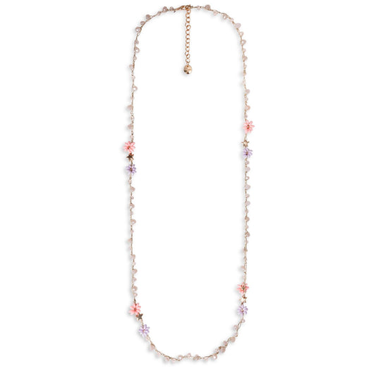 Collana lunga con pietre a fiorellini in vetro tono rosa - Mya Accessories