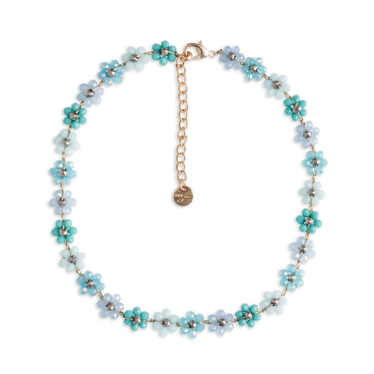 Collana girocollo con fiorellini in micro cristalli azzurri - Mya Accessories