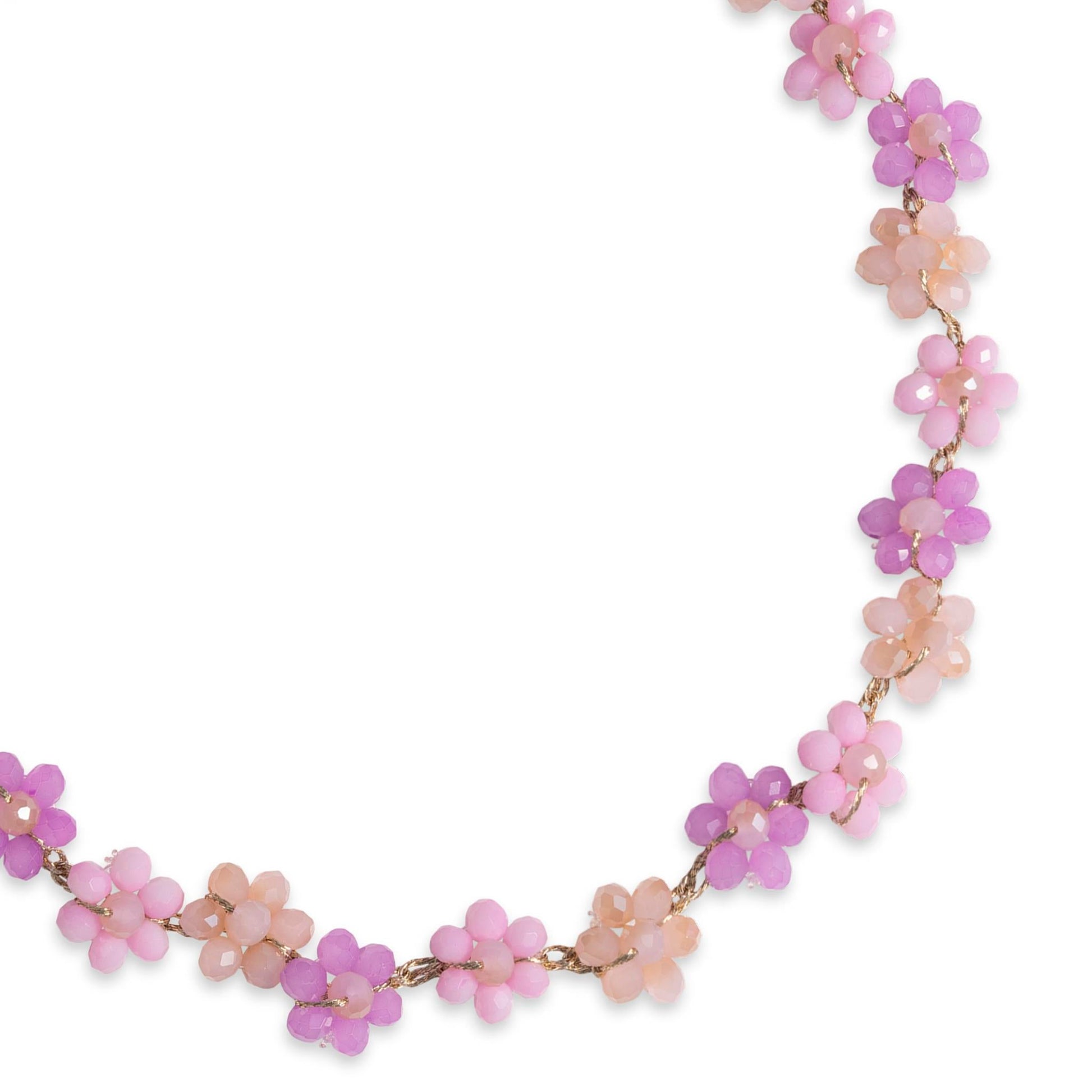 Collana girocollo con fiorellini in micro cristalli rosa - Mya Accessories