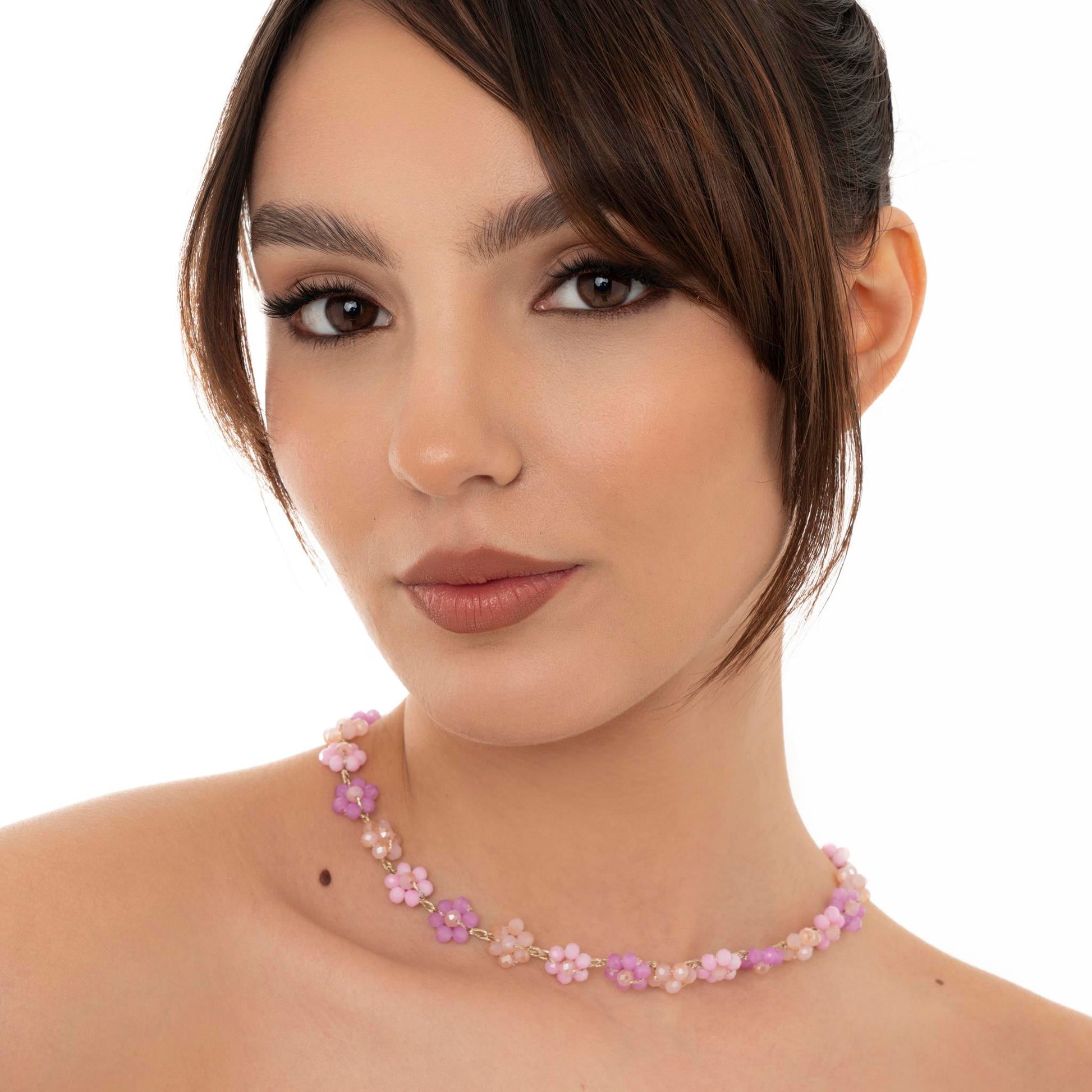 Collana girocollo con fiorellini in micro cristalli rosa - Mya Accessories