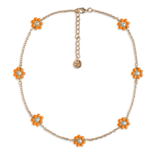 Collana girocollo a catena con fiorellini in micro cristalli arancio - Mya Accessories