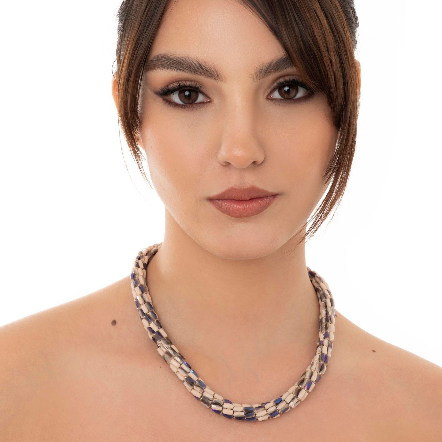 Collana girocollo a torciglione con micro cristalli rosa e sfumature viola - Mya Accessories