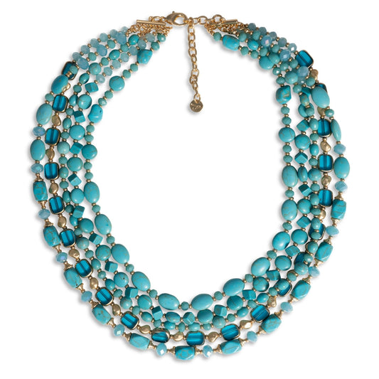 Collana multi filo con pietre in vetro tono turchese - Mya Accessories