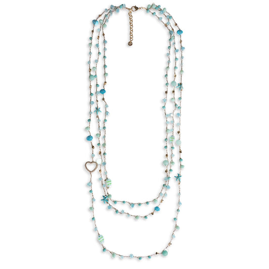 Collana lunga multi filo in cotone con terilene in vetro tono turchese - Mya Accessories