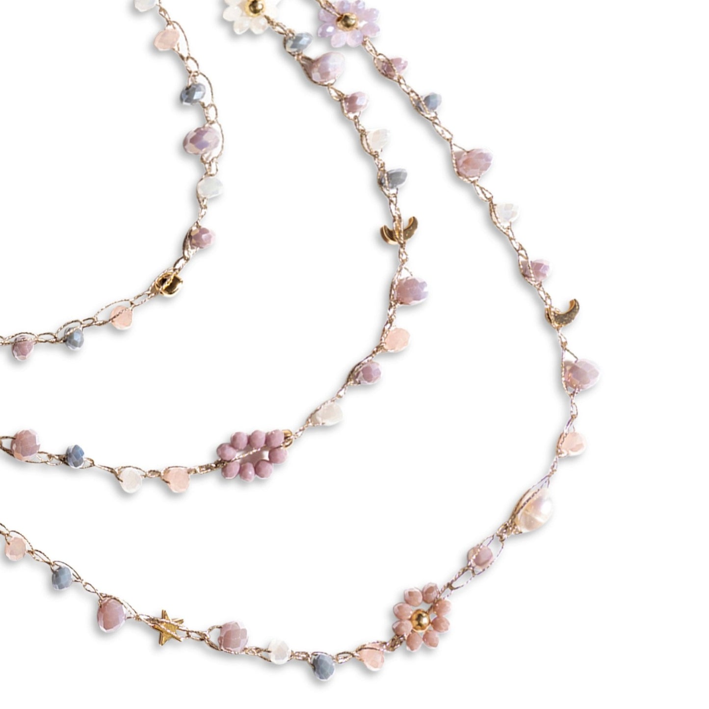 Collana lunga multi filo in cotone con terilene in vetro tono lilla - Mya Accessories