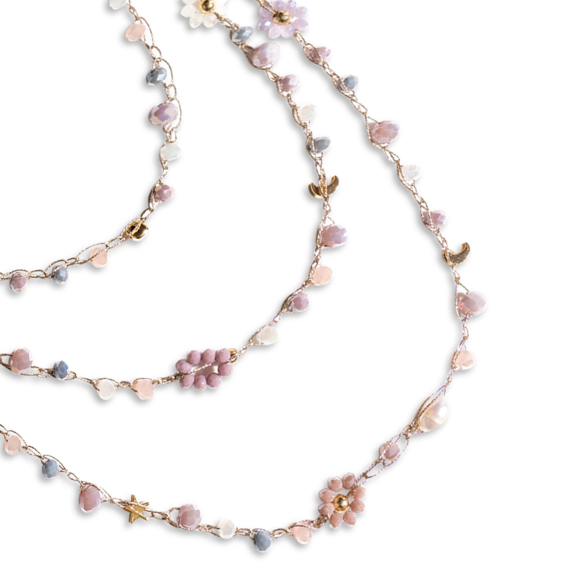 Collana lunga multi filo in cotone con terilene in vetro tono lilla - Mya Accessories