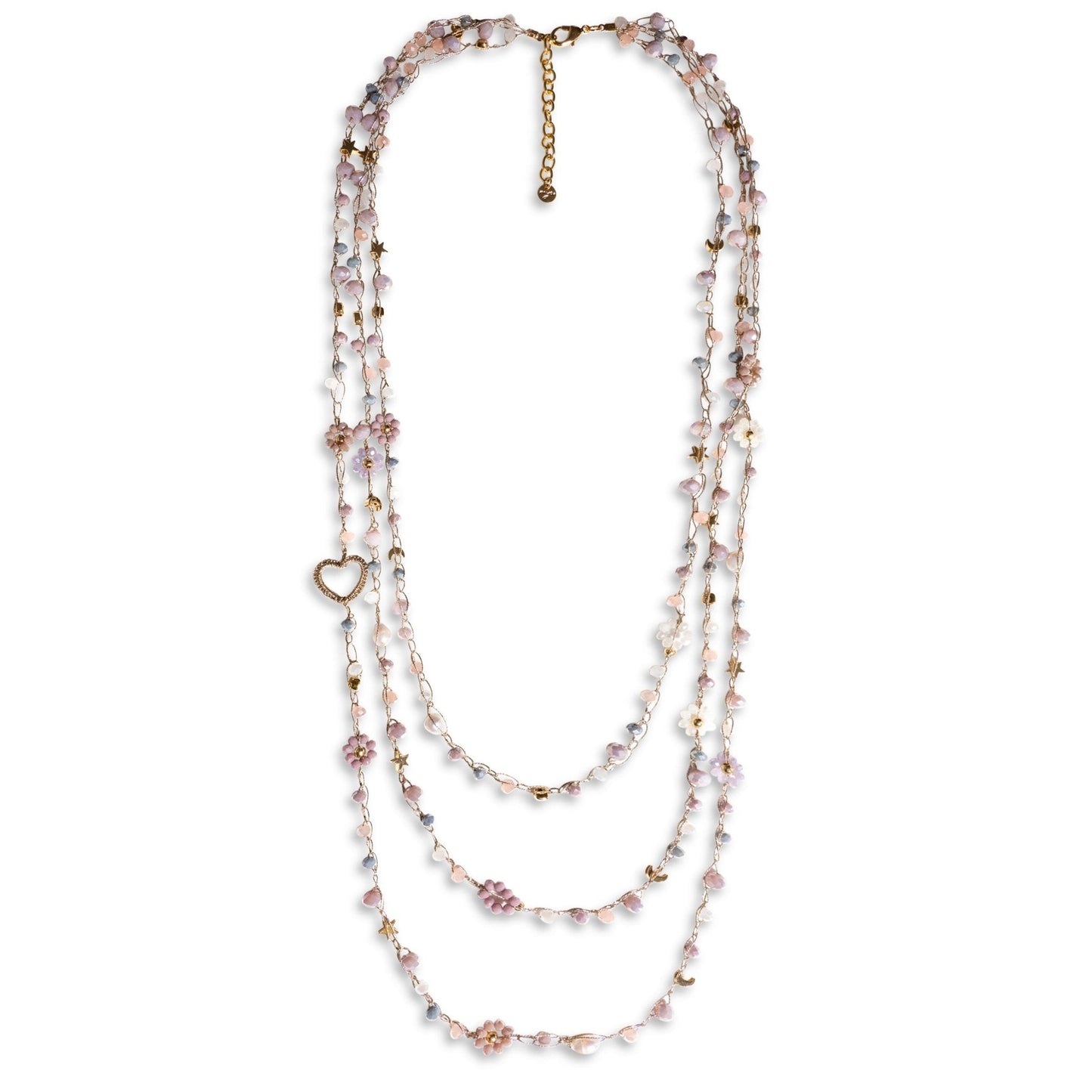 Collana lunga multi filo in cotone con terilene in vetro tono lilla - Mya Accessories