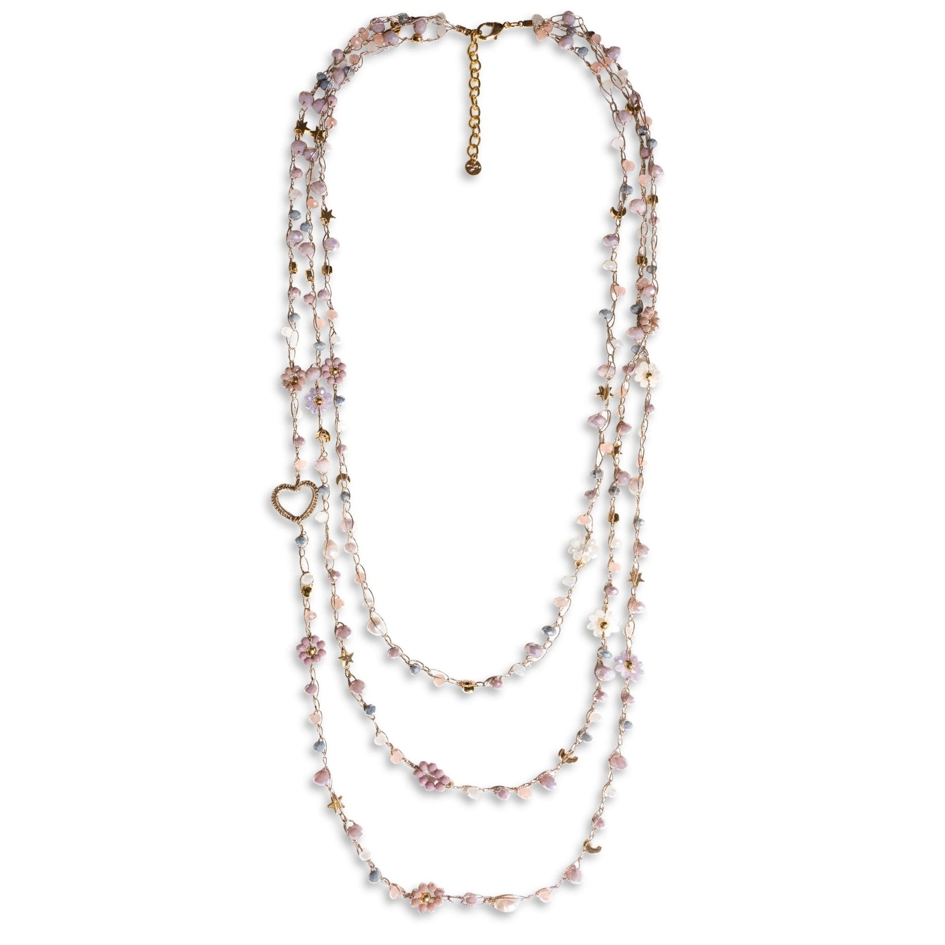 Collana lunga multi filo in cotone con terilene in vetro tono lilla - Mya Accessories