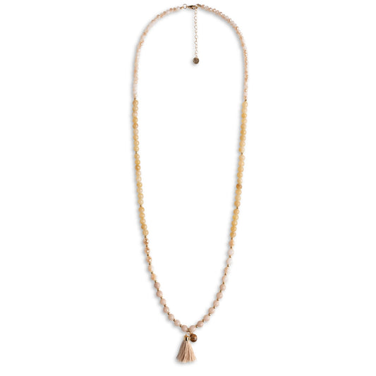 Collana lunga con pietre in acrilico e vetro, pendente a ciuffo beige - Mya Accessories