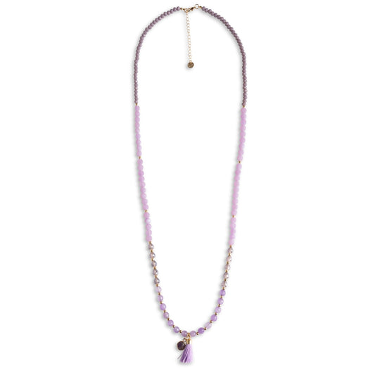 Collana lunga con pietre in acrilico e vetro, pendente a ciuffo lilla - Mya Accessories