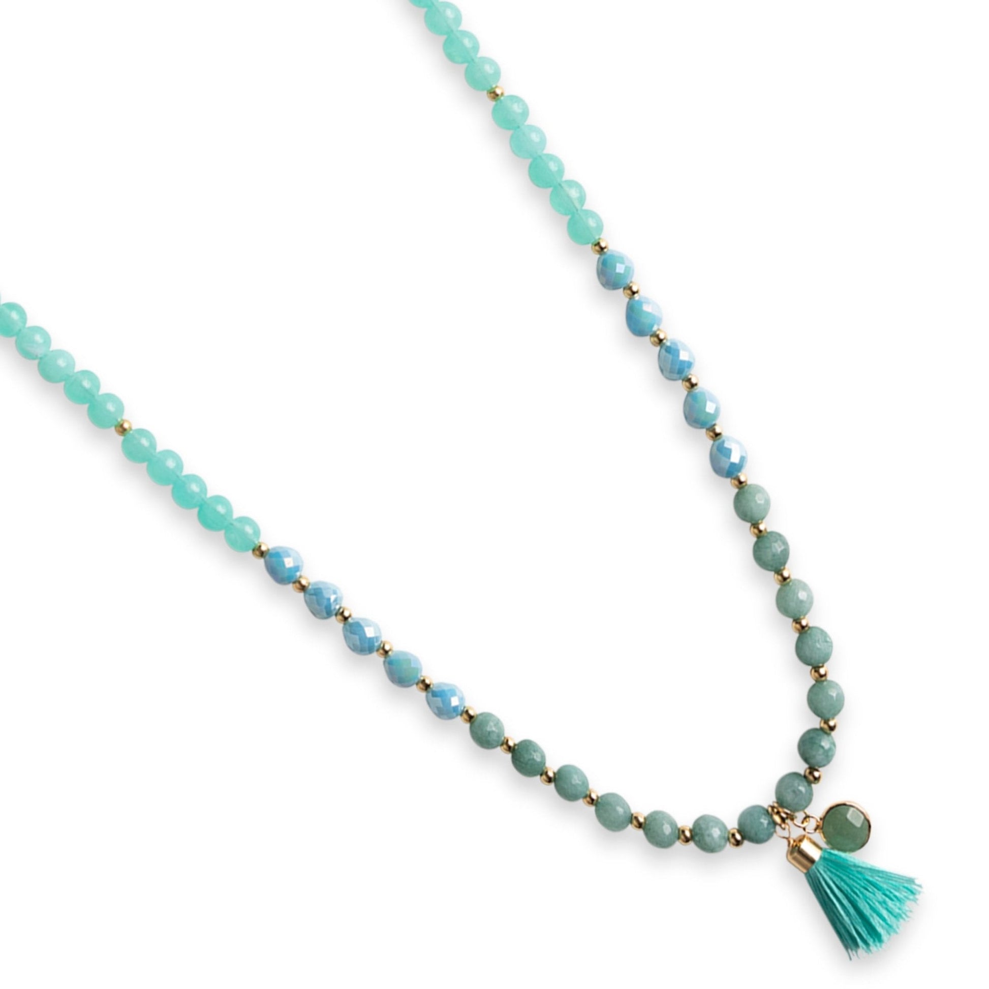 Collana lunga con pietre in acrilico e vetro, pendente a ciuffo turchese - Mya Accessories