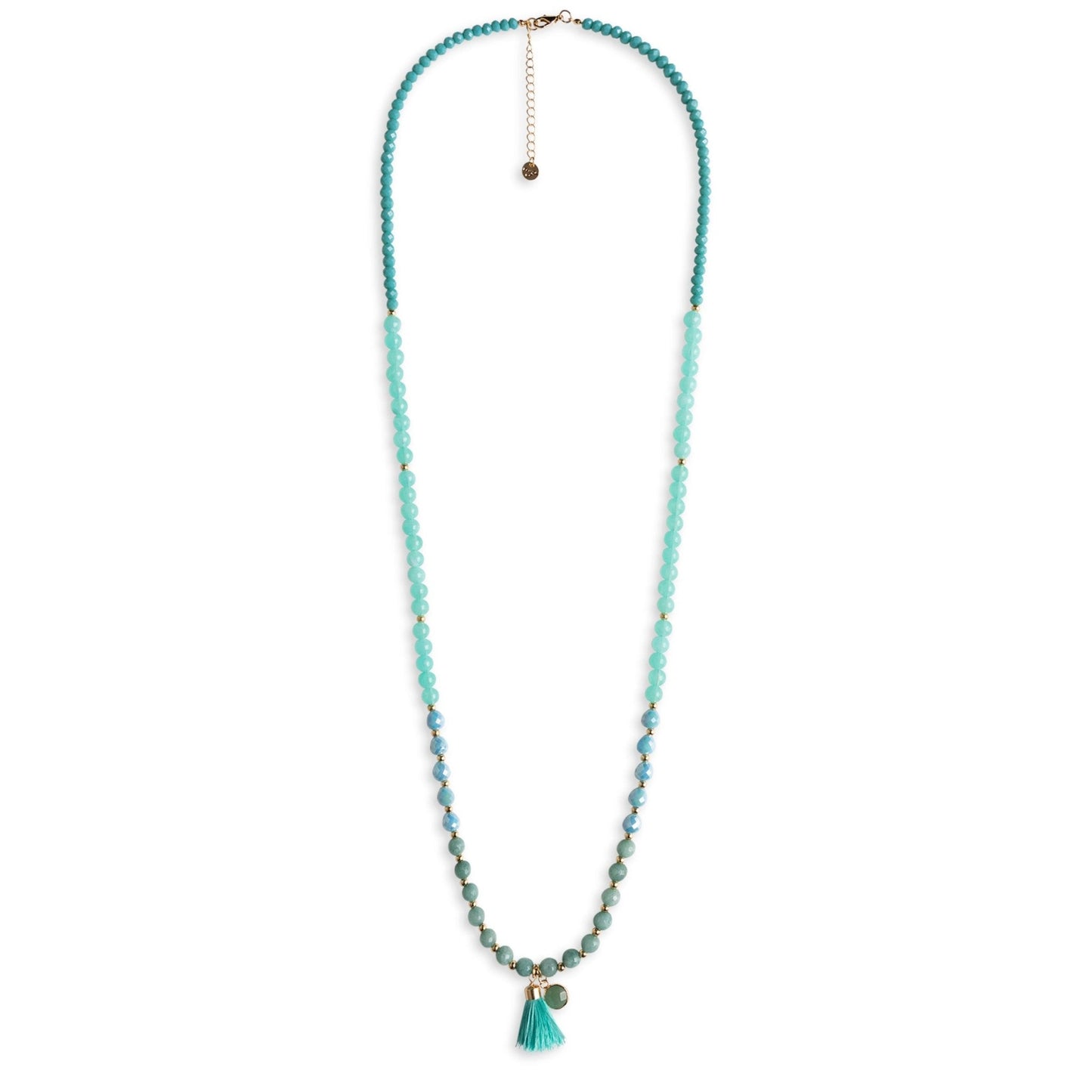 Collana lunga con pietre in acrilico e vetro, pendente a ciuffo turchese - Mya Accessories