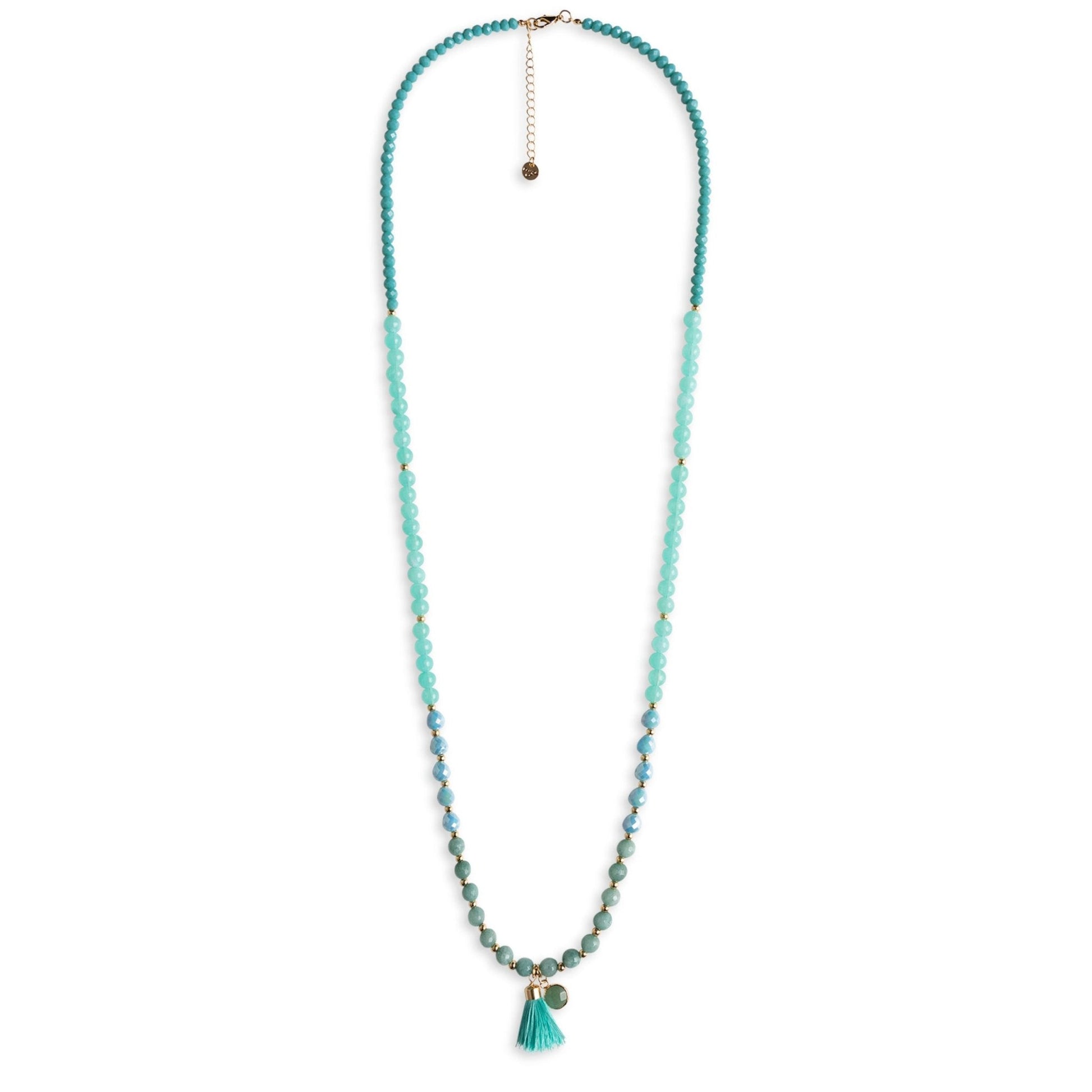 Collana lunga con pietre in acrilico e vetro, pendente a ciuffo turchese - Mya Accessories