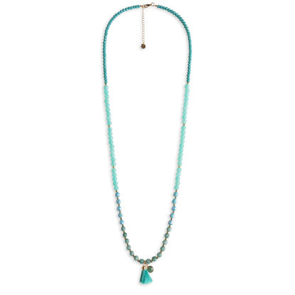 Collana lunga con pietre in acrilico e vetro, pendente a ciuffo turchese - Mya Accessories