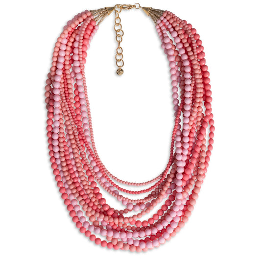 Collana multi linee con sfere in acrilico tono rosa - Mya Accessories