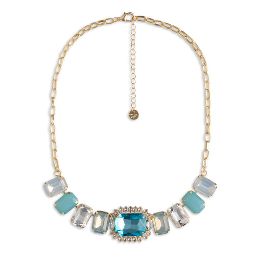 Collana girocollo a catena con inserto in vetro celeste - Mya Accessories
