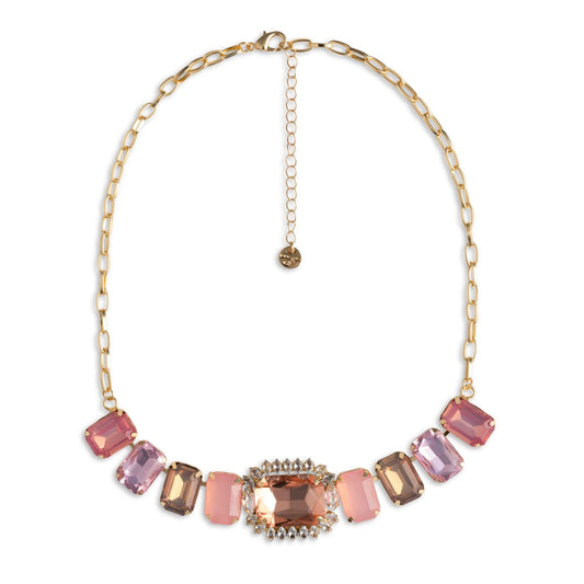 Collana girocollo a catena con inserto in vetro rosa - Mya Accessories