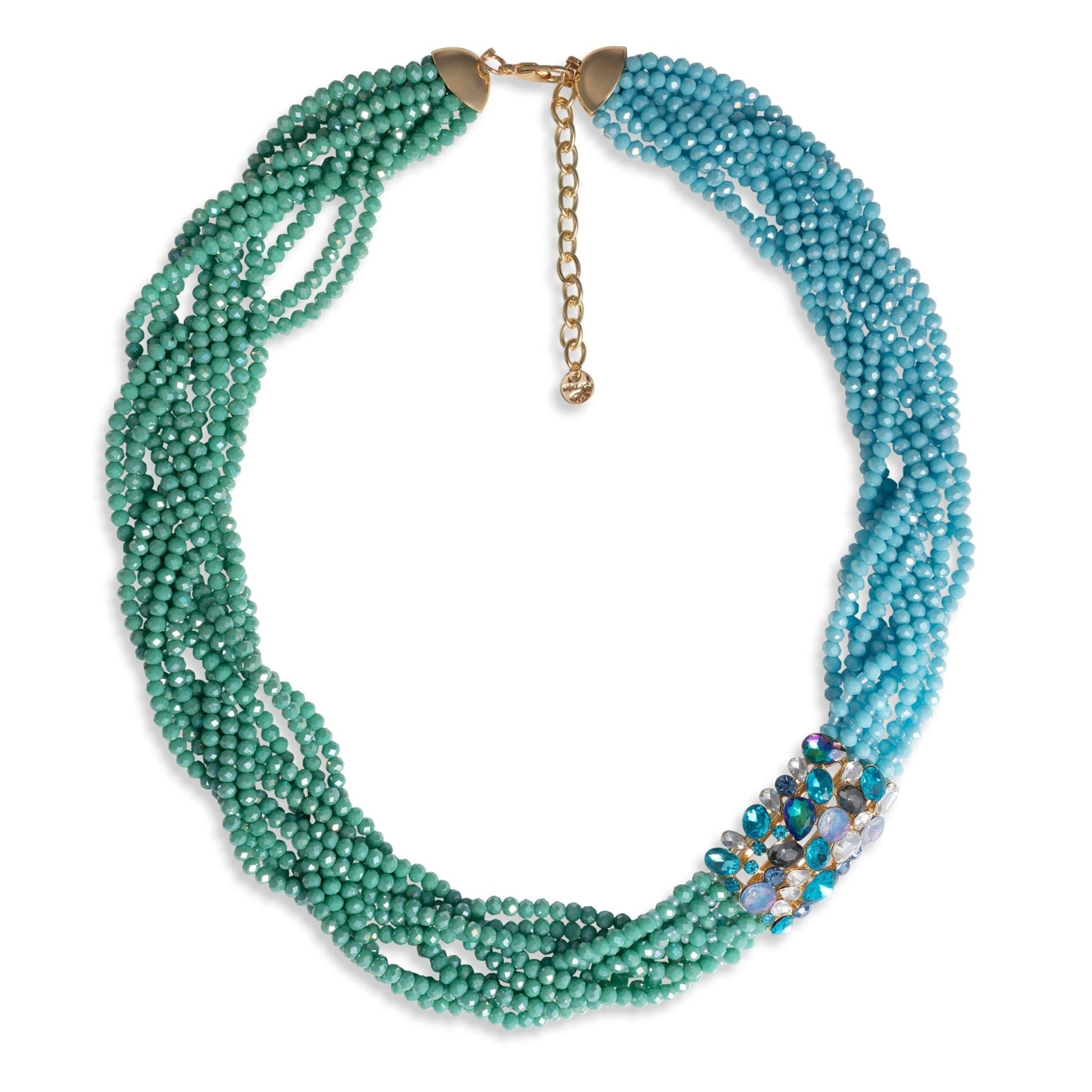 Collana con micro cristalli intrecciati tono azzurro e verde, inserto in vetro - Mya Accessories